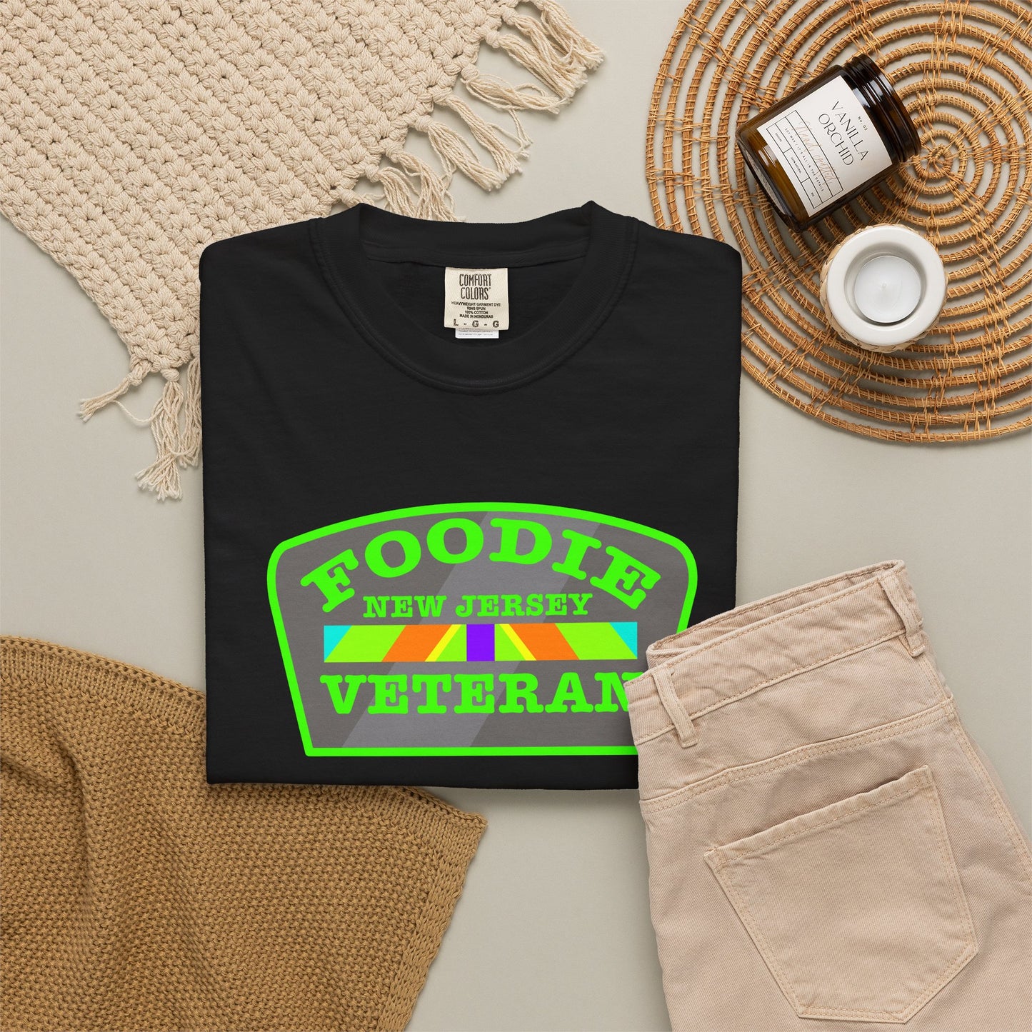L.O.E.F Foodie Veteran NEW JERSEY Unisex Tee Shirt (Neon Green)