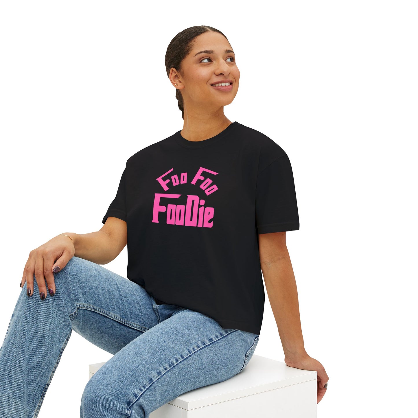 L.O.E.F FOO FOO FOODIE Women Boxy Tee(Hot Pink)