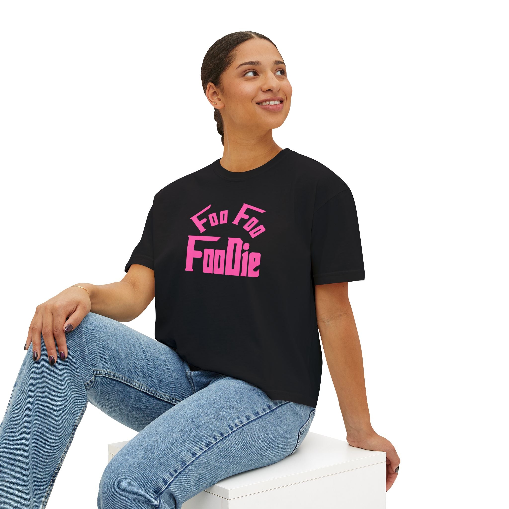 L.O.E.F FOO FOO FOODIE Women Boxy Tee(Hot Pink)