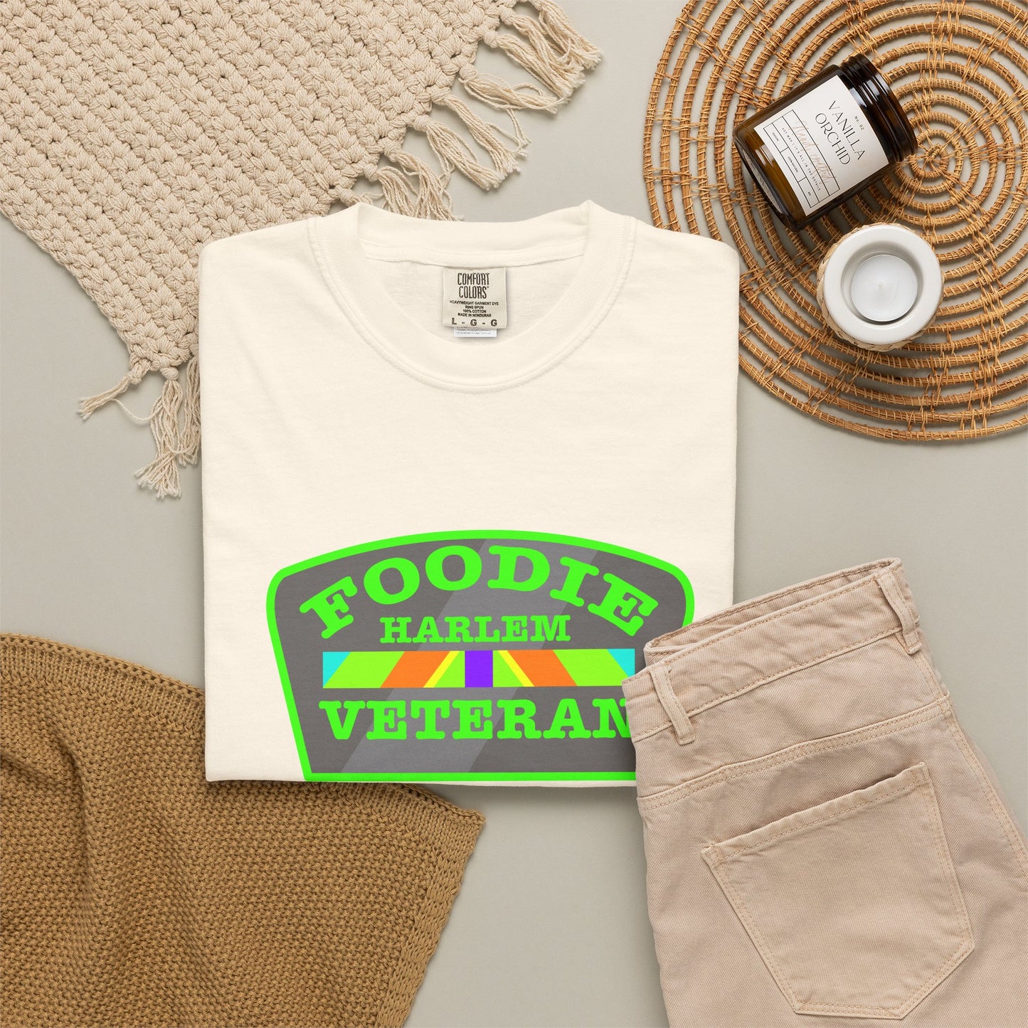 L.O.E.F Foodie Veteran HARLEM Unisex Tee Shirt (Neon Green)