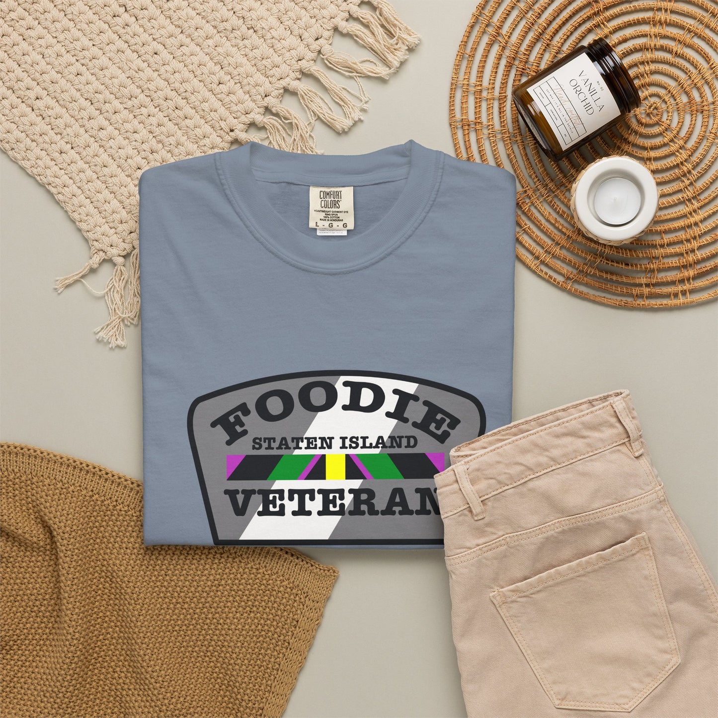 L.O.E.F Foodie Veteran Staten Island Unisex Tee Shirt (Gray)