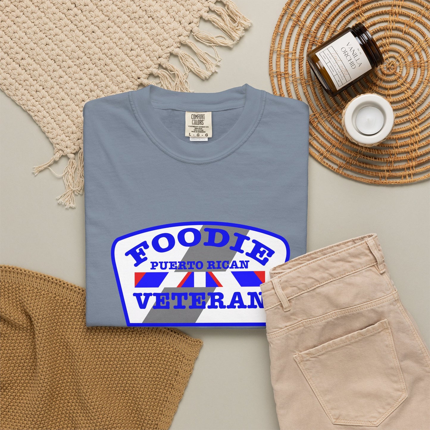 L.O.E.F Foodie Veteran Puerto Rican Unisex Tee Shirt (Blue)