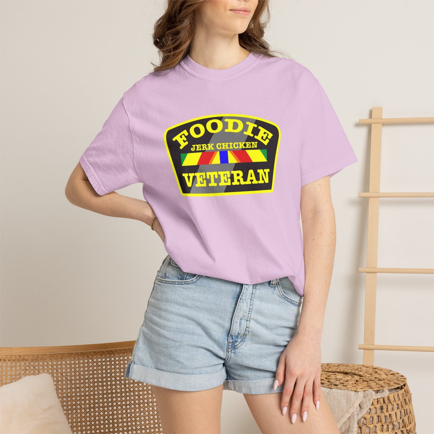 L.O.E.F Foodie Veteran JERK CHICKEN Unisex Tee Shirt (Yellow)