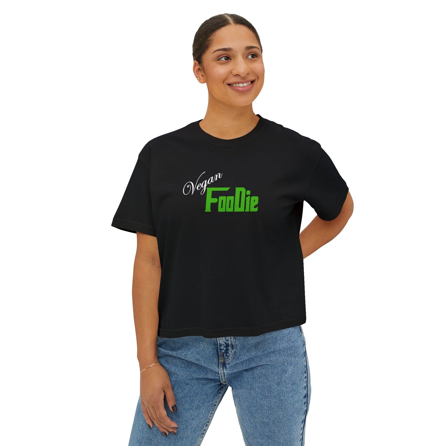 L.O.E.F Women Vegan Foodie Boxy Tee (Kelly Green)