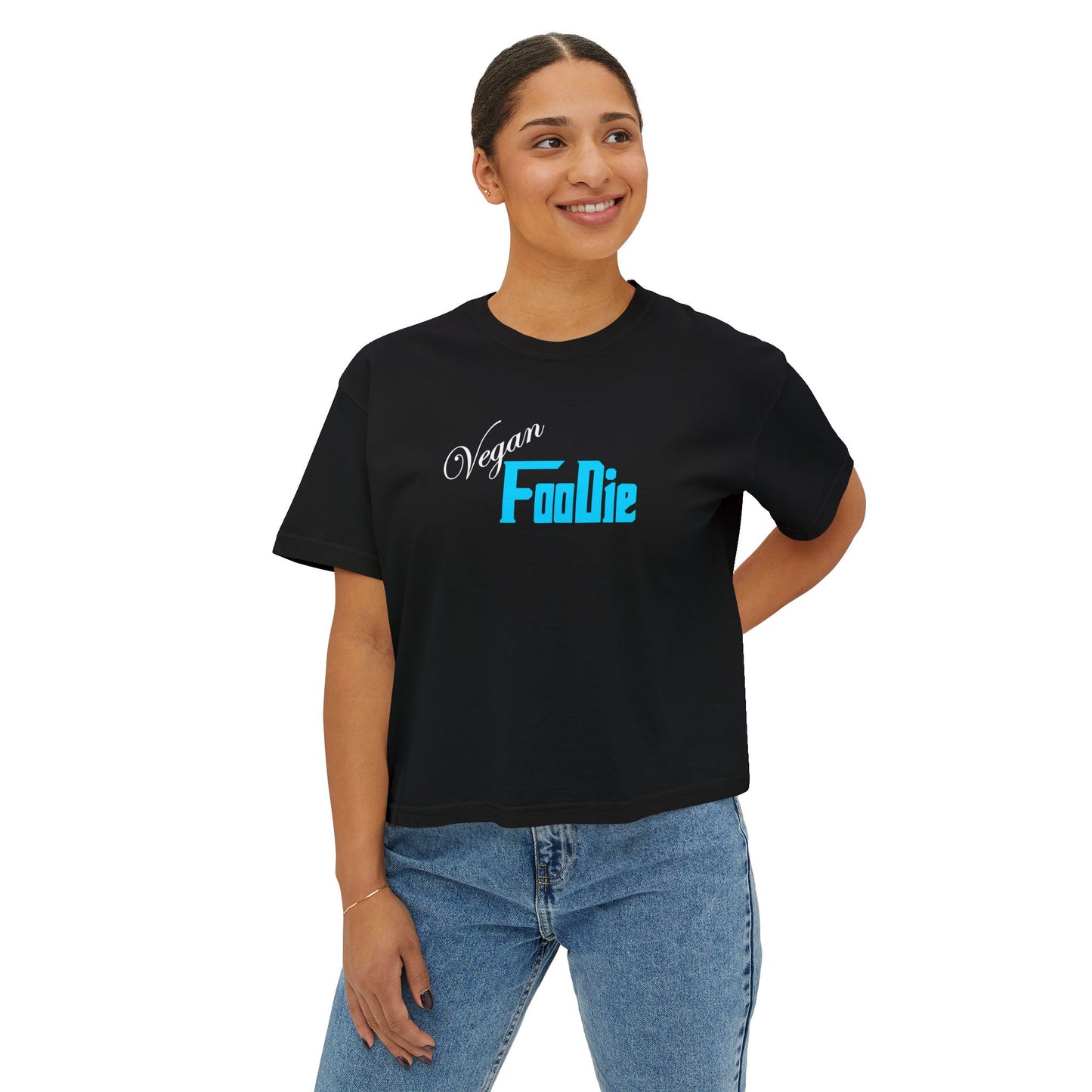 L.O.E.F Women Vegan Foodie Boxy Tee (Neon Blue)