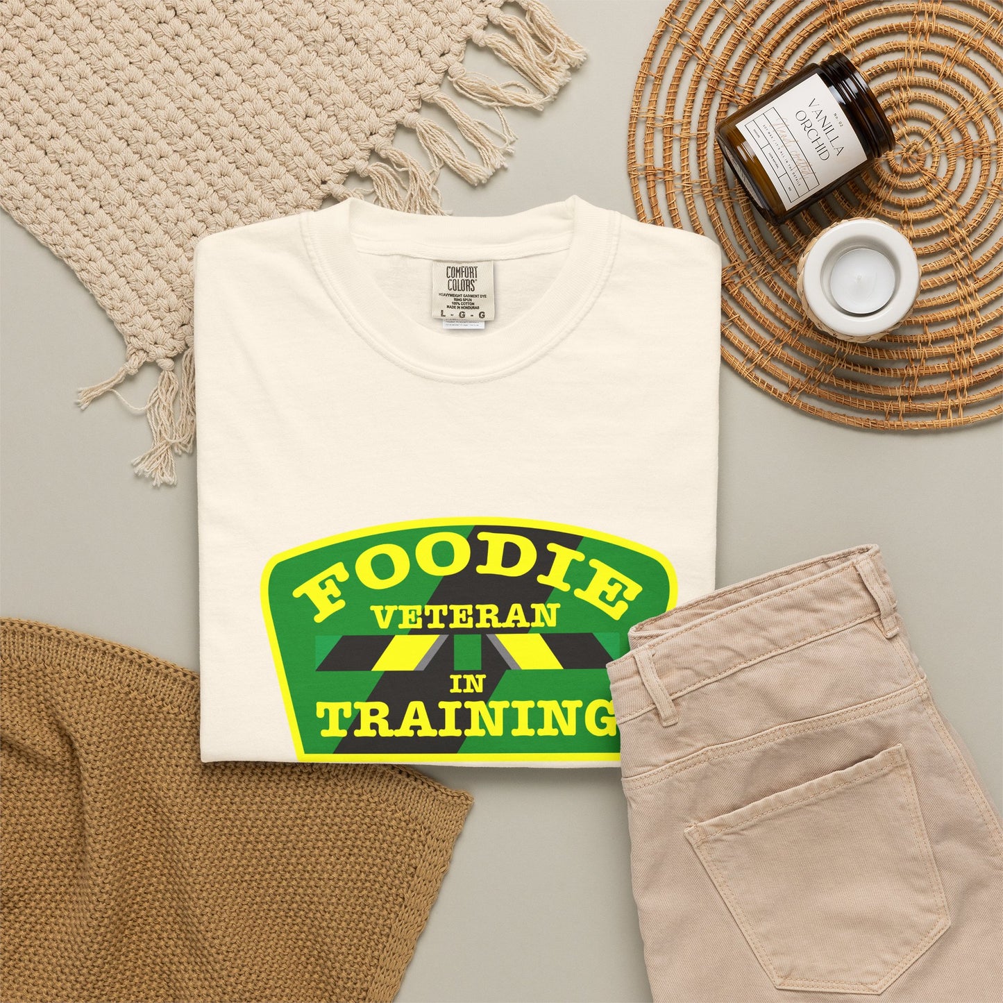 L.O.E.F Foodie Veteran IN TRAINING Unisex Tee Shirt (Yellow and Green)