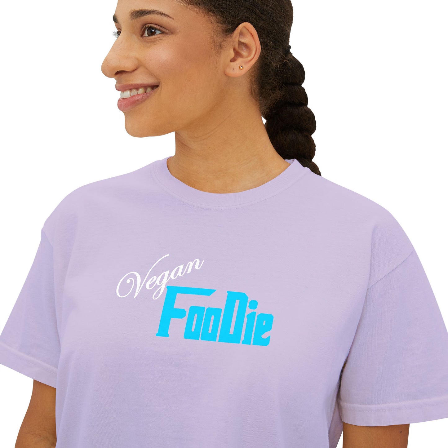 L.O.E.F Women Vegan Foodie Boxy Tee (Neon Blue)