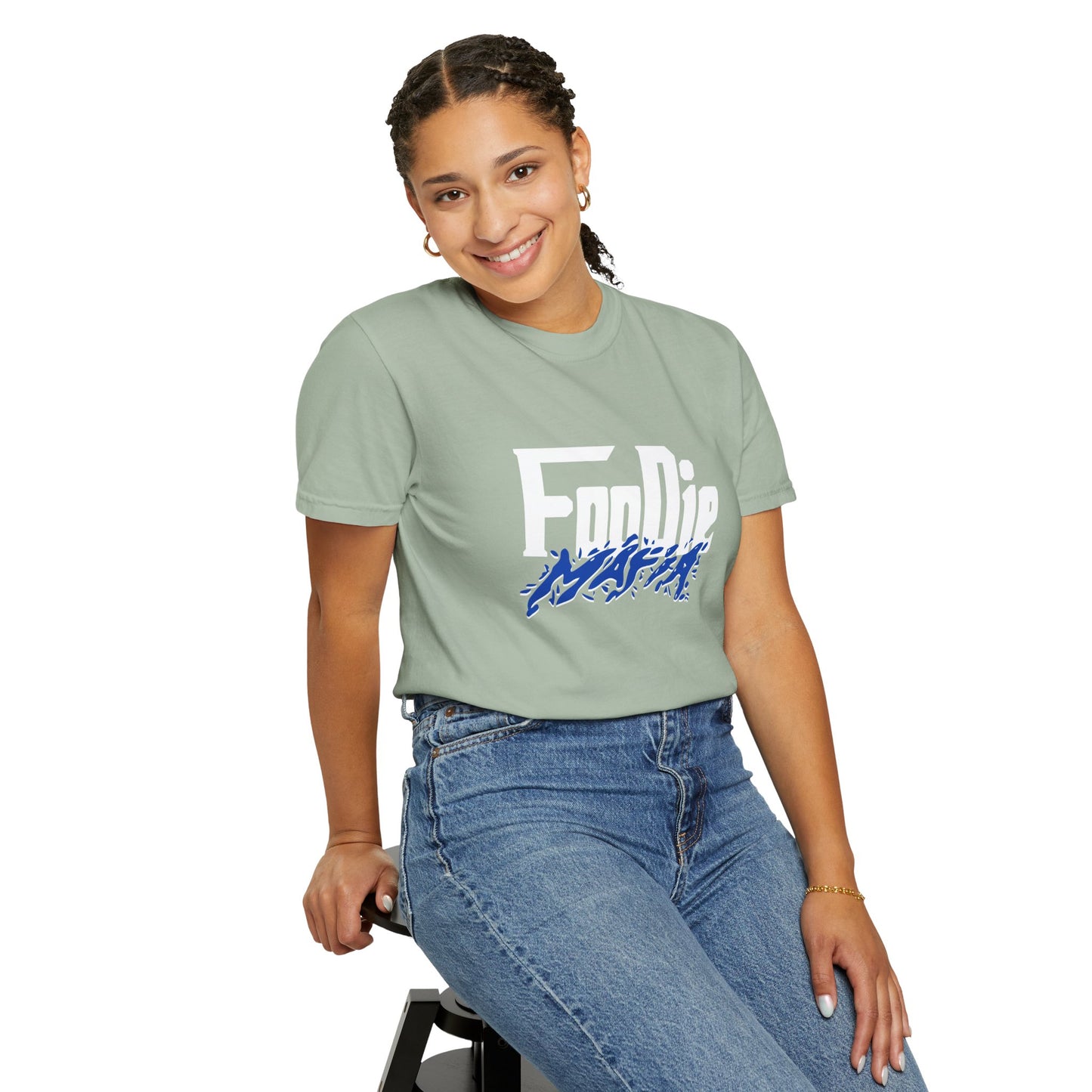 L.O.E.F White Foodie Mafia Unisex Tee shirt (Cobalt Blue)