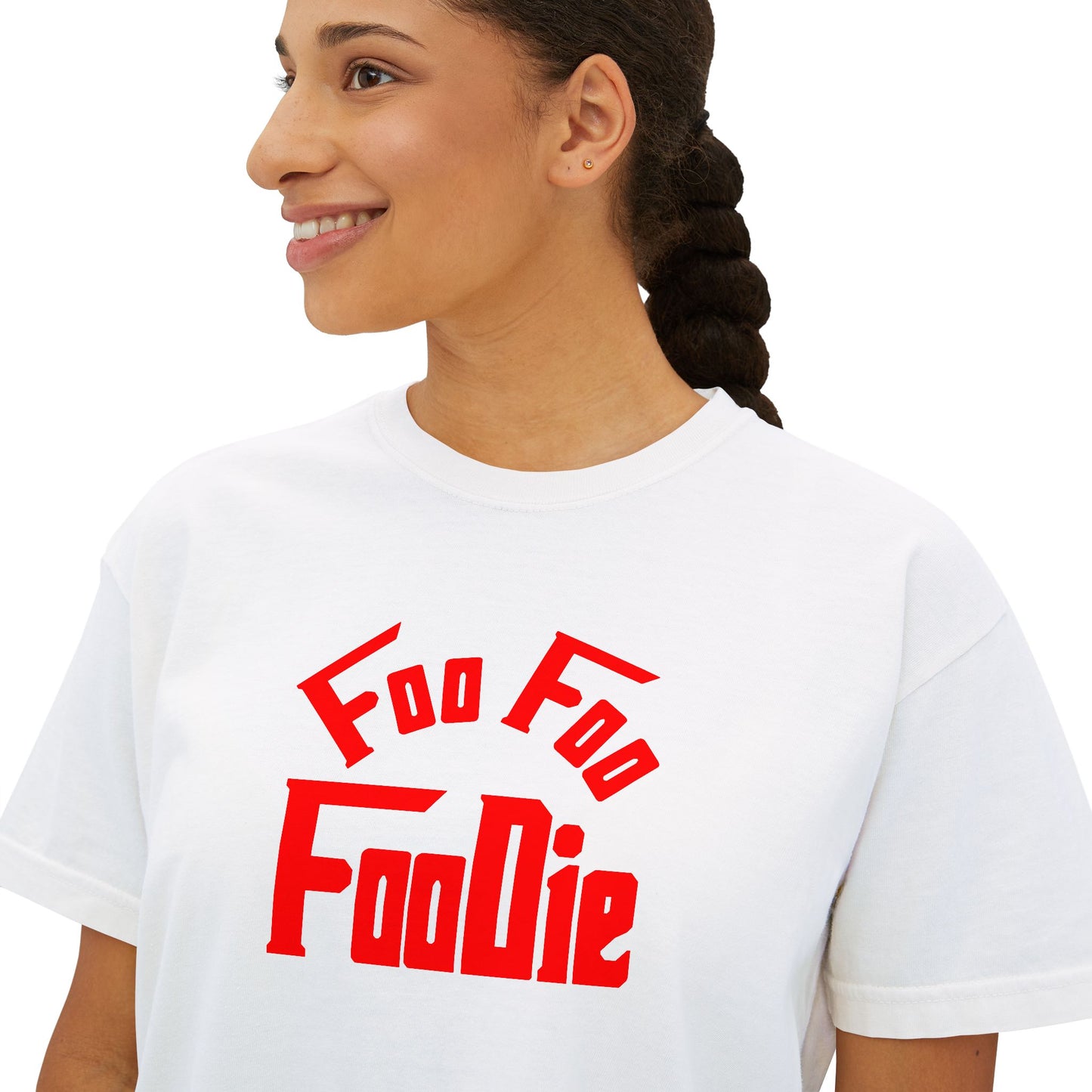 L.O.E.F FOO FOO FOODIE Women Boxy Tee(Fiery Red)