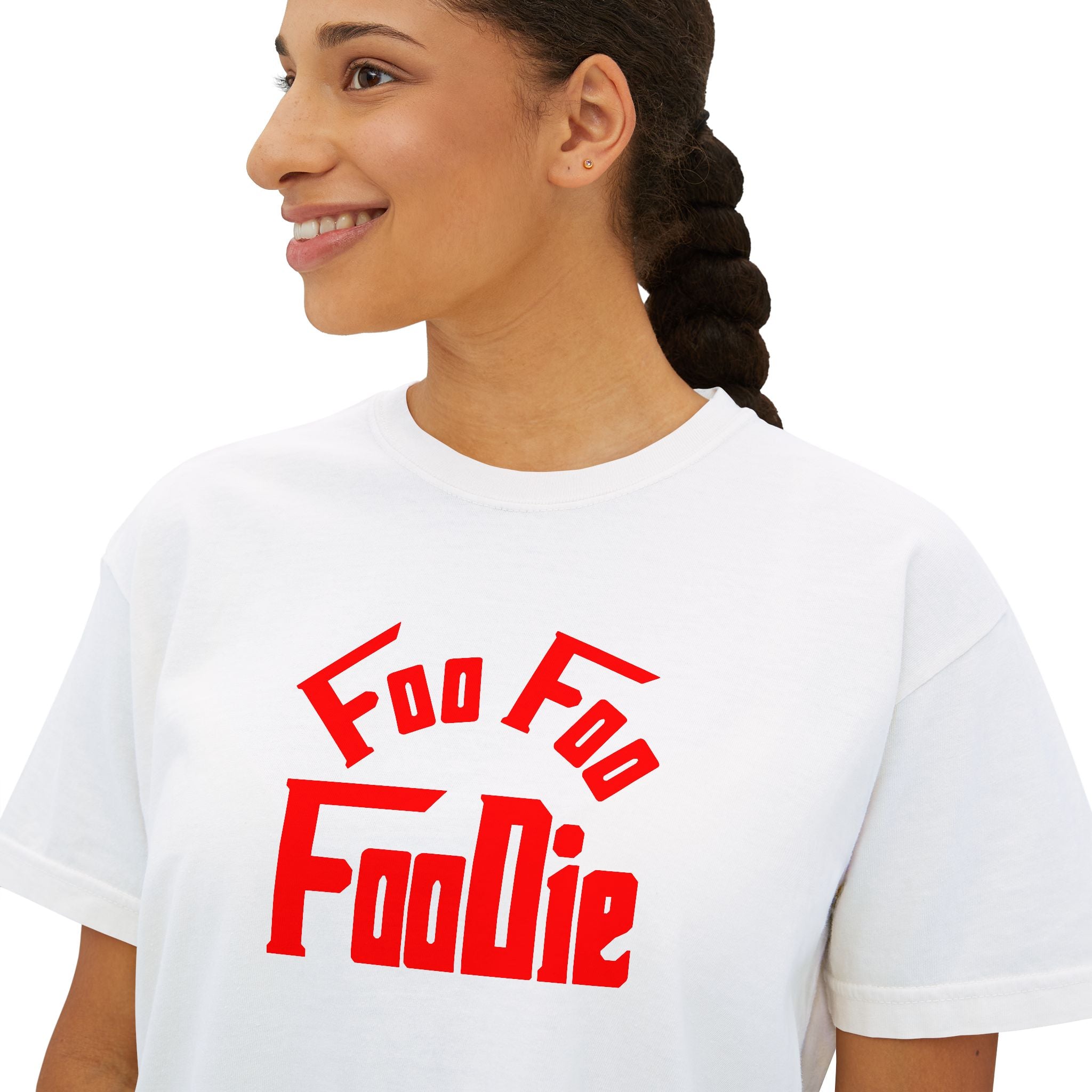 L.O.E.F FOO FOO FOODIE Women Boxy Tee(Fiery Red)