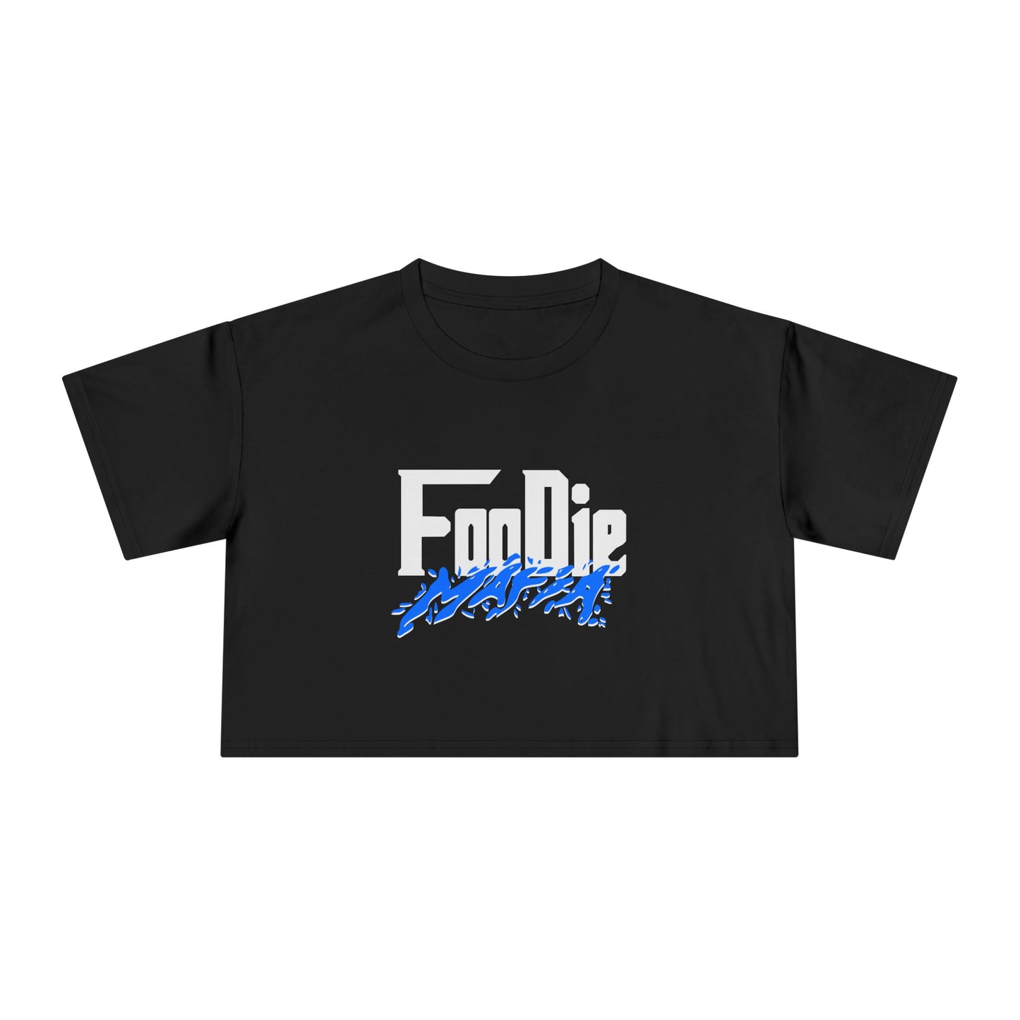 L.O.E.F White Foodie Mafia Women Crop Tee (Cobalt Blue)