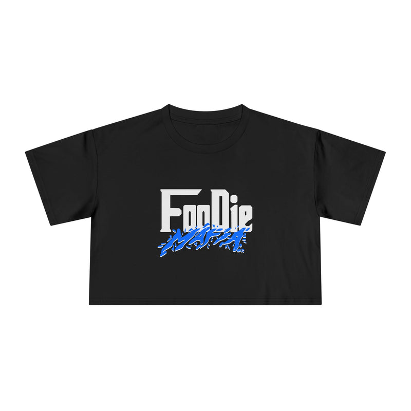 L.O.E.F White Foodie Mafia Women Crop Tee (Cobalt Blue)