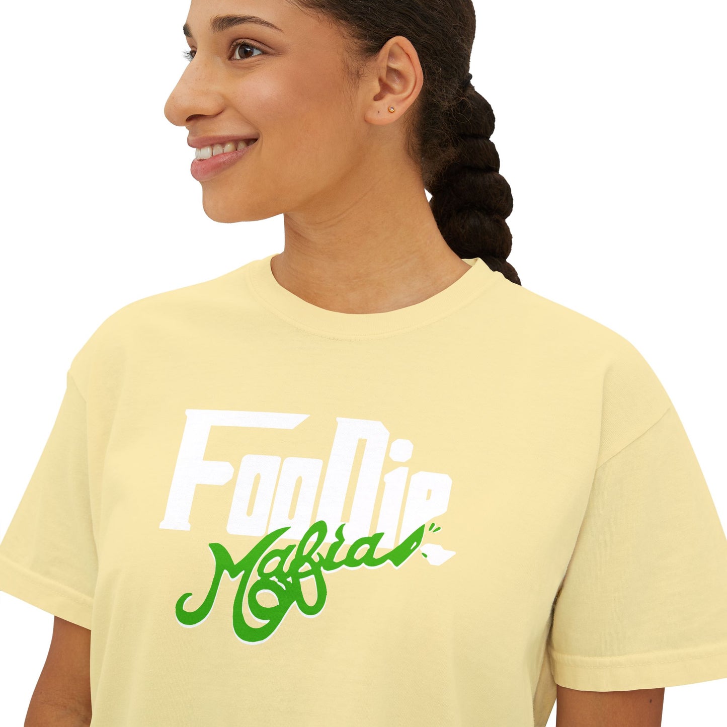 L.O.E.F White Foodie Mafia Women Boxy Tee (Kelly Green)