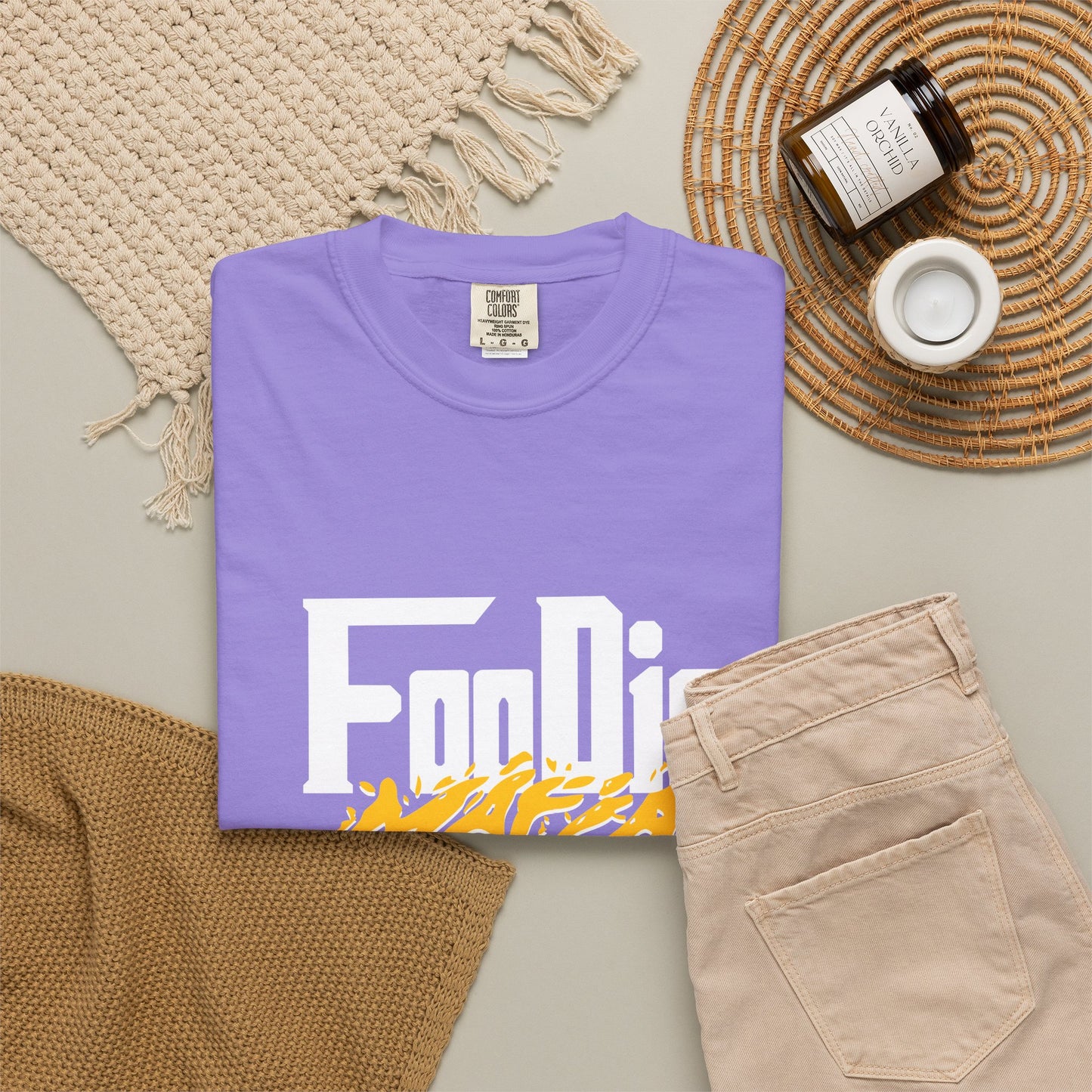 L.O.E.F White Foodie Mafia Unisex Tee shirt (Bright Yellow)