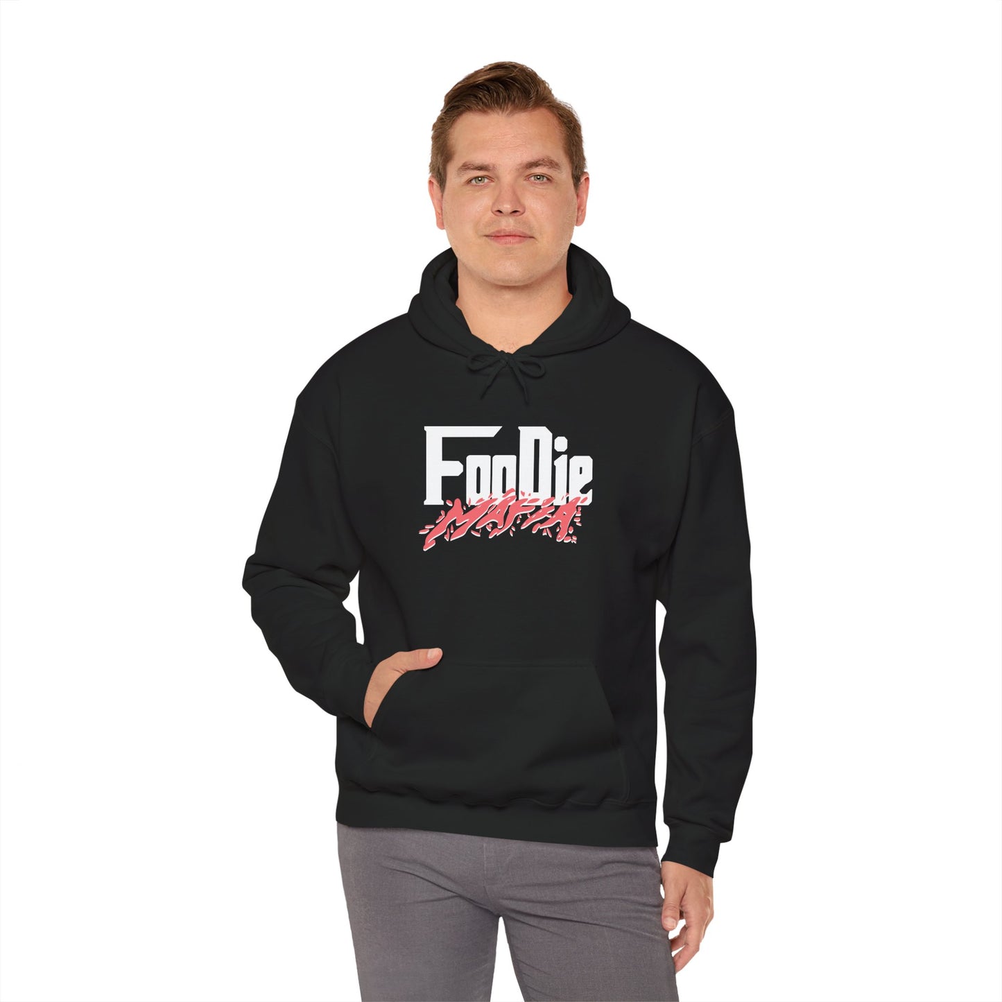 L.O.E.F White Foodie Mafia Unisex Hooded Sweatshirt (Soft Red)