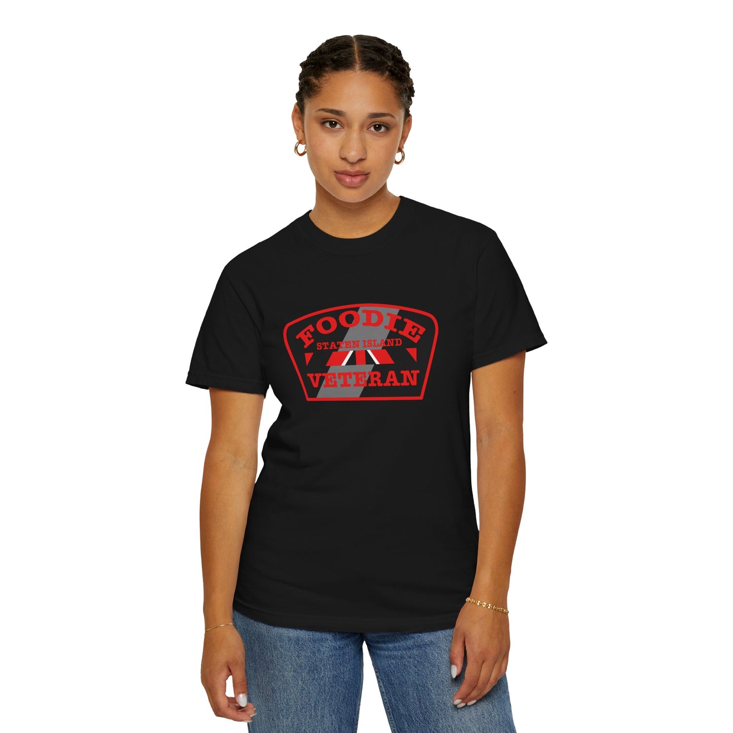 L.O.E.F Foodie Veteran STATEN ISLAND Unisex Tee Shirt (Red)