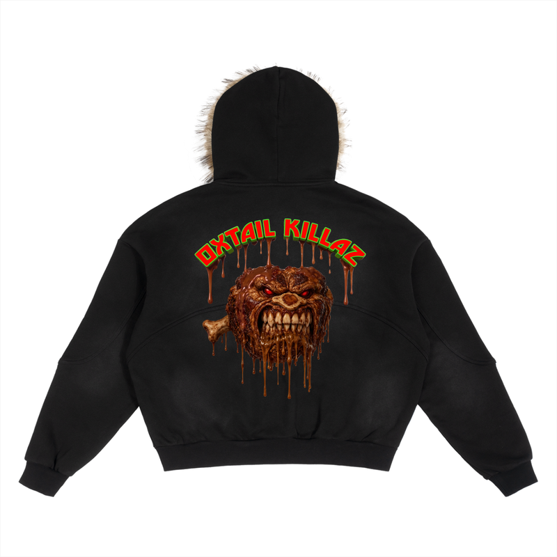 Sun Fade Boxy Detachable Fur Hoodie