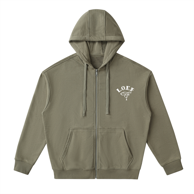 Drop-Shoulder Zip Up Hoodie