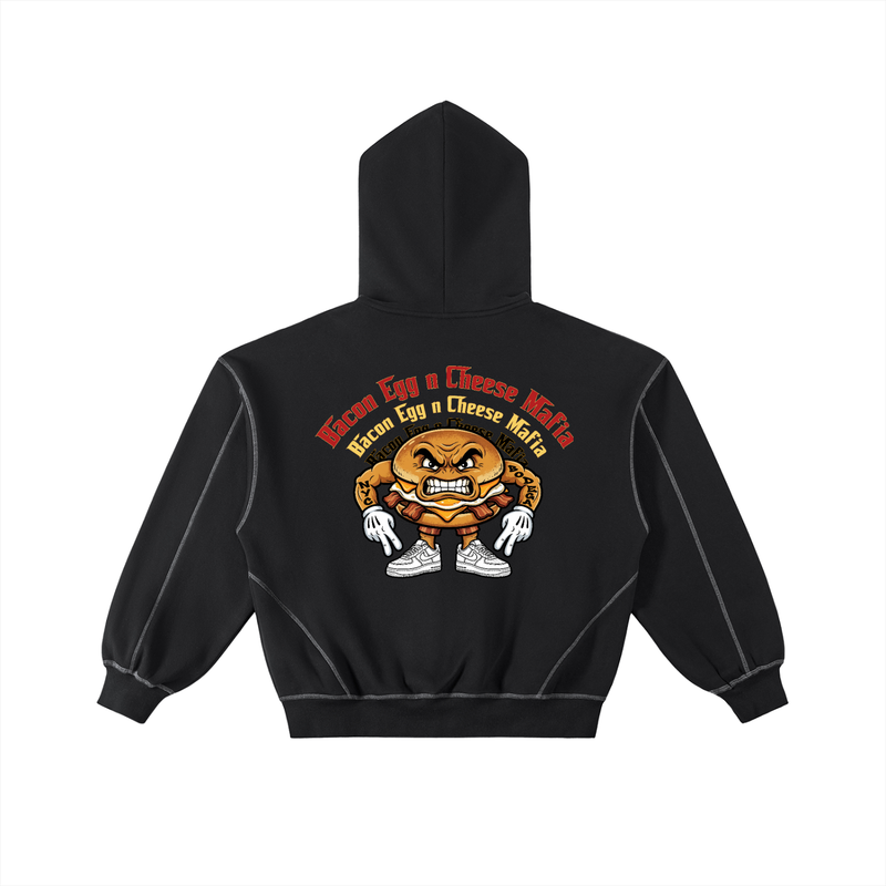 Contrast-Stitched Boxy Fleece Zip Hoodie