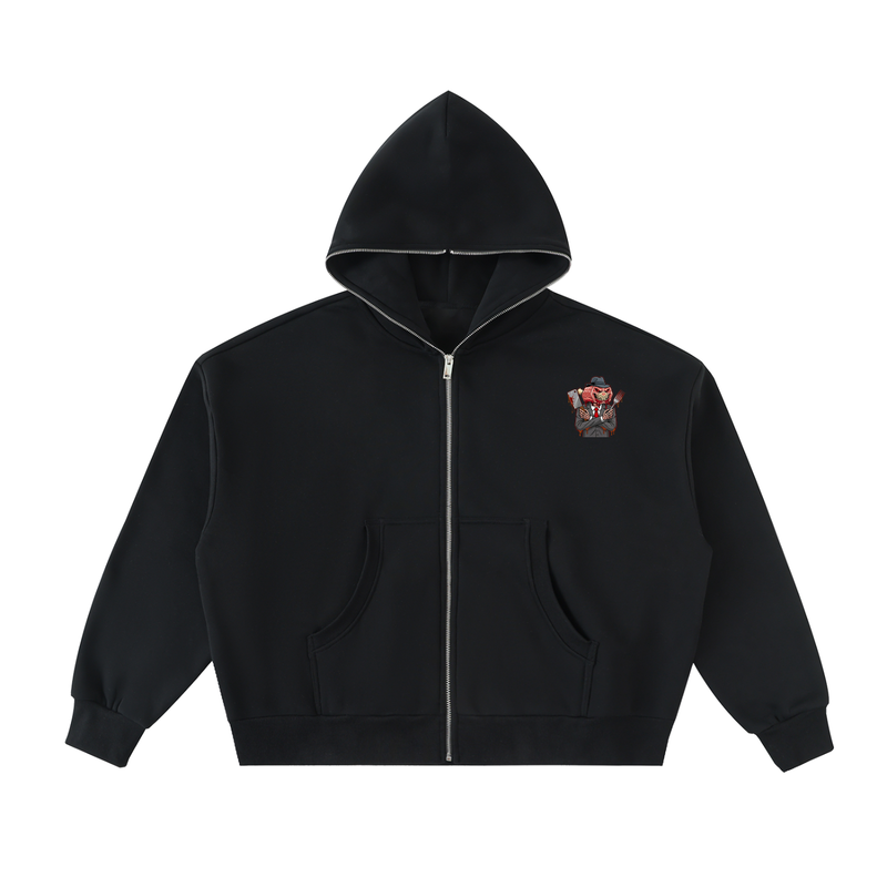 L.O.E.F. Life Oxtail Mafia Fleeced Full Zip Boxy Hoodie